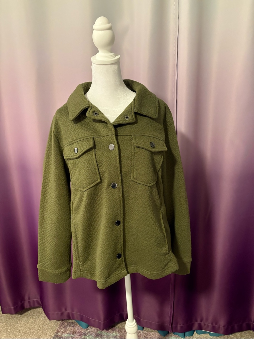 Onque Casual Olive Green Women's Quilted Shacket Jacket